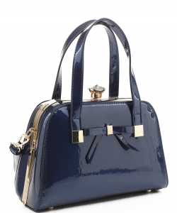 Jewel-Top Rhinestone Frame Patent Shoulder Bag JUW-30228 ROYAL BLUE
